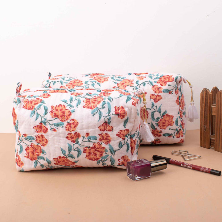 Floral Makeup Bag | Cotton Cosmetic Pouch &amp; Organizer