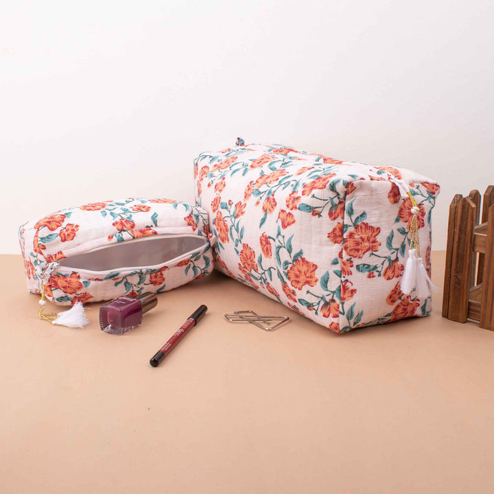 Floral Makeup Bag | Cotton Cosmetic Pouch &amp; Organizer