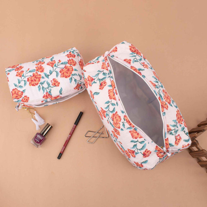 Floral Makeup Bag | Cotton Cosmetic Pouch &amp; Organizer