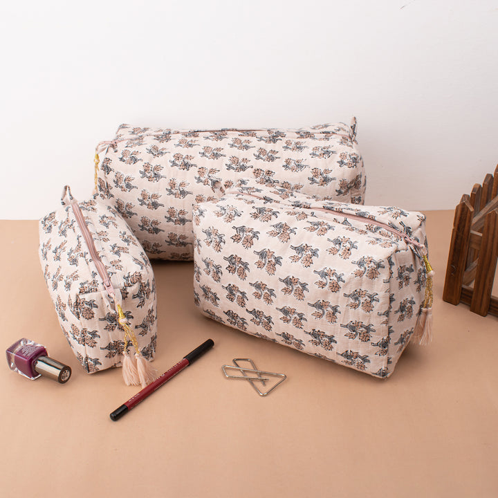 Hand Block Makeup Bag | Cotton Cosmetic Pouch &amp; Organizer