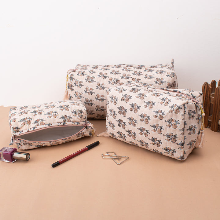 Hand Block Makeup Bag | Cotton Cosmetic Pouch &amp; Organizer