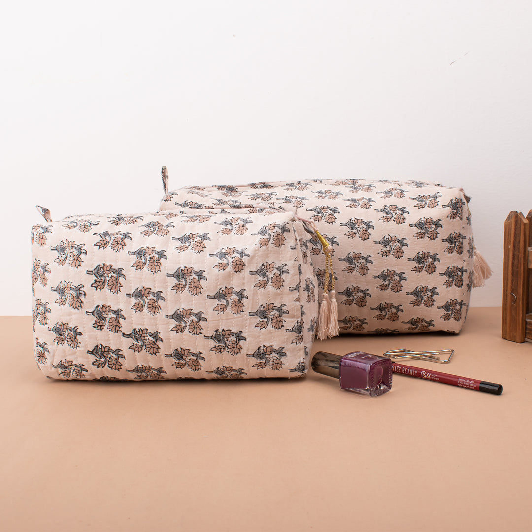 Hand Block Makeup Bag | Cotton Cosmetic Pouch &amp; Organizer