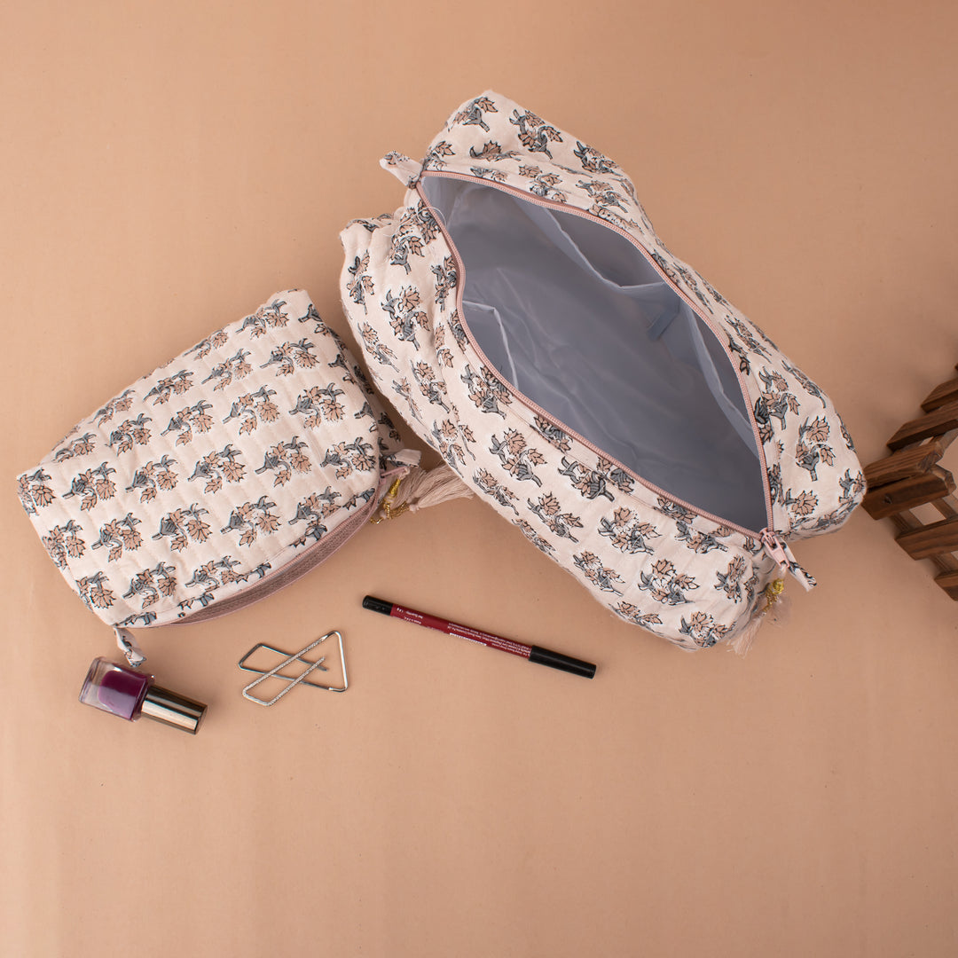 Hand Block Makeup Bag | Cotton Cosmetic Pouch &amp; Organizer