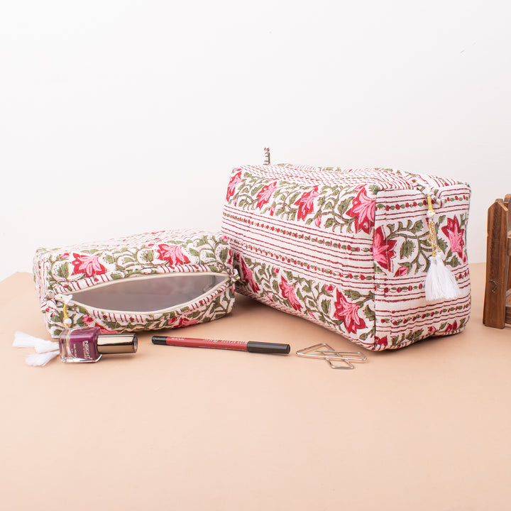 Hand Block Cotton Gift Set | Scarf, Makeup Bag, Sarong Combo