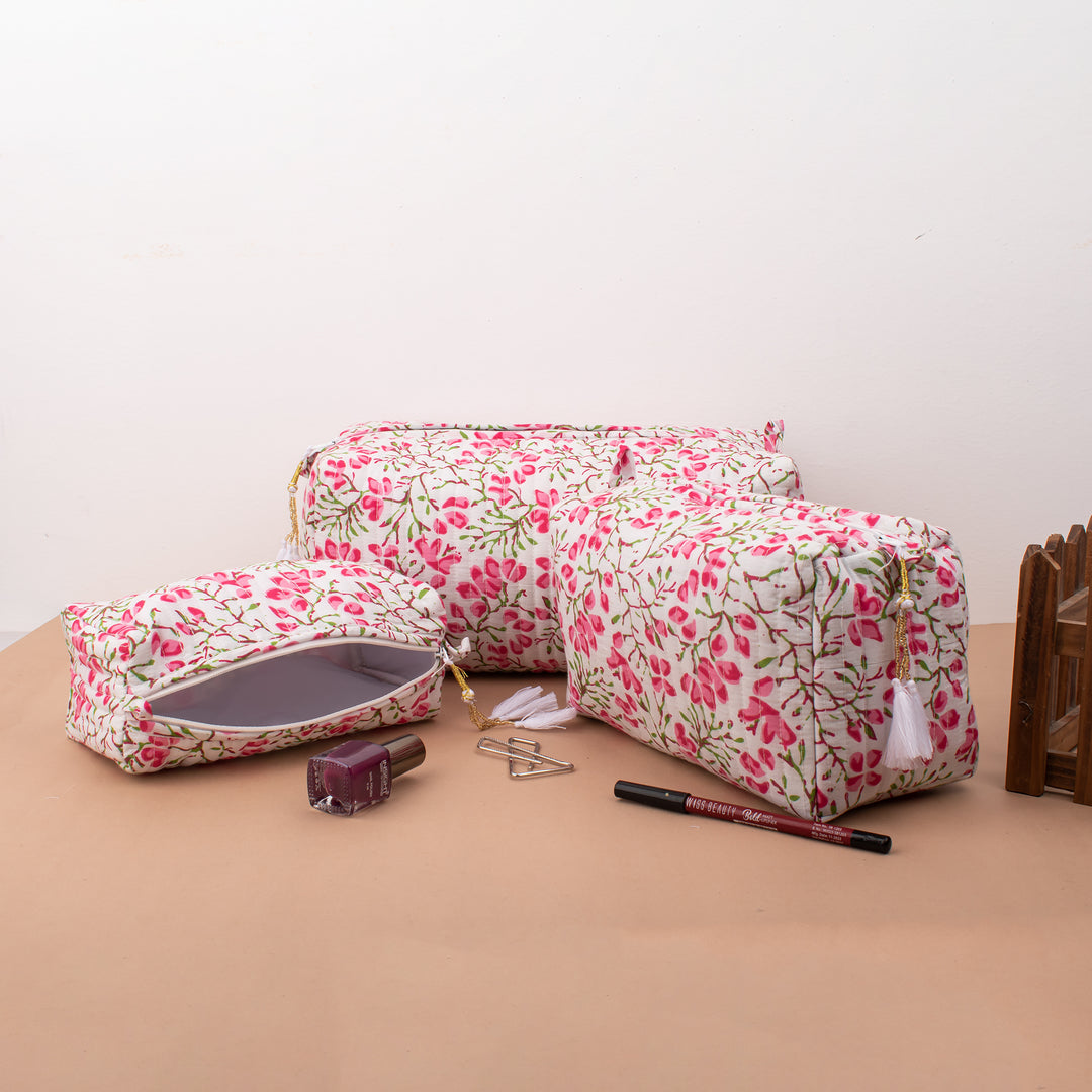 Hand Block Cotton Gift Set | Makeup Bag, Sarong Combo