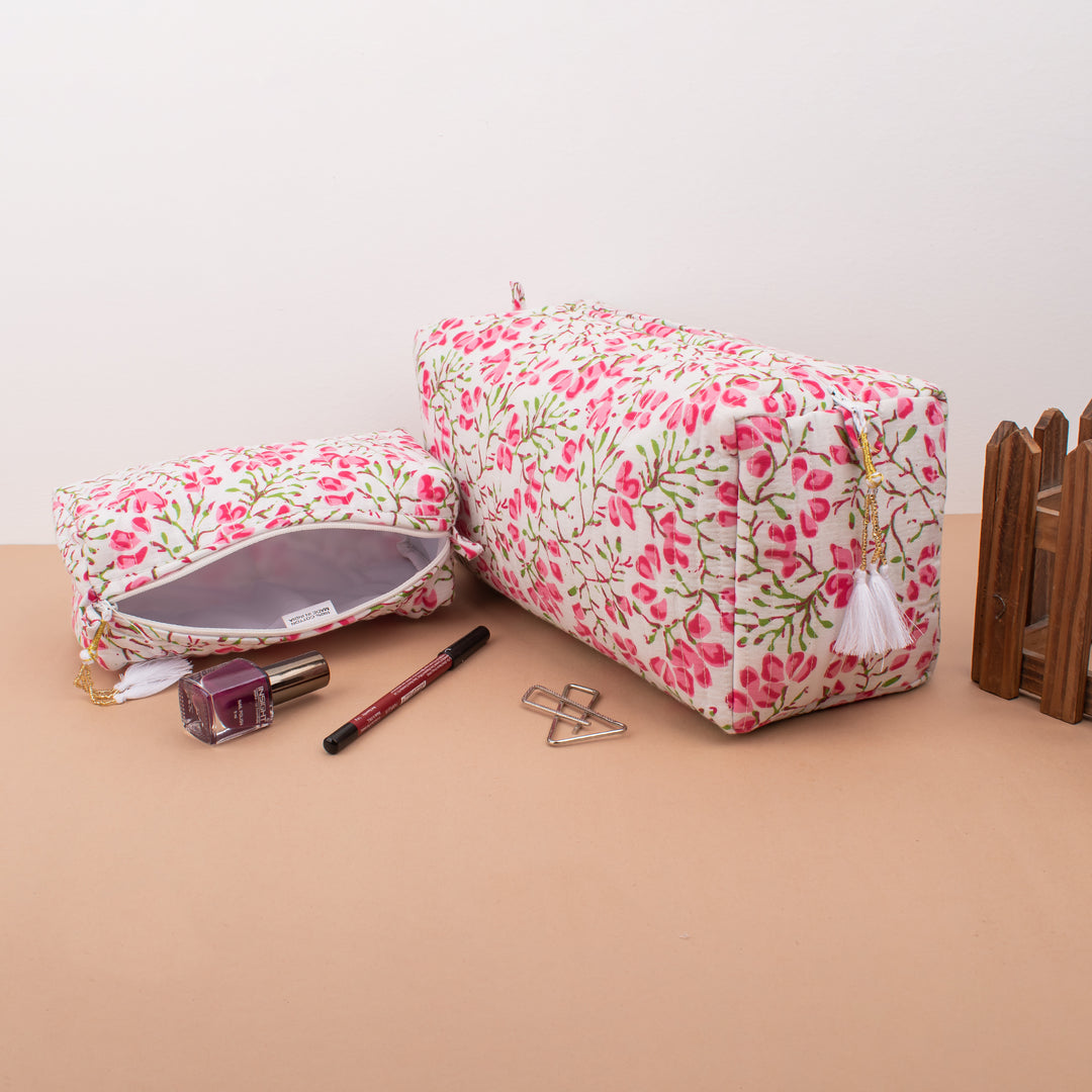 Hand Block Cotton Gift Set | Makeup Bag, Sarong Combo