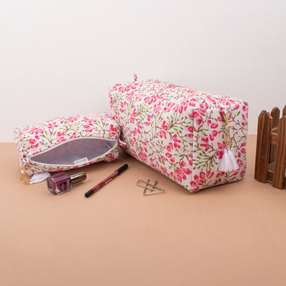 Summer Sarong And Vanity Bag Combo, Block Print Makeup Bag, Pareo Wrap And Beauty Bag Set, Handmade Combo Gift For Her