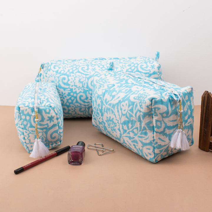 Hand Block Cotton Gift Set | Makeup Bag, Sarong Combo