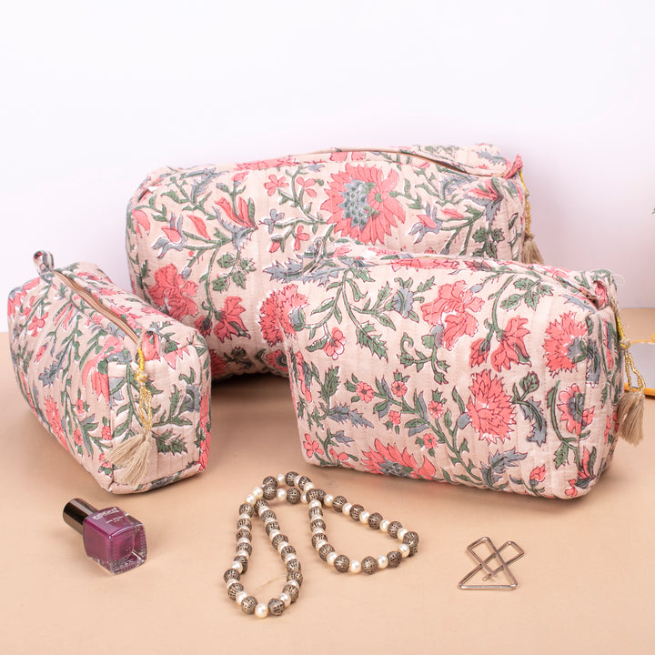Set of 3 – Handmade Makeup Bag | Cotton Cosmetic Pouch &amp; Organizer