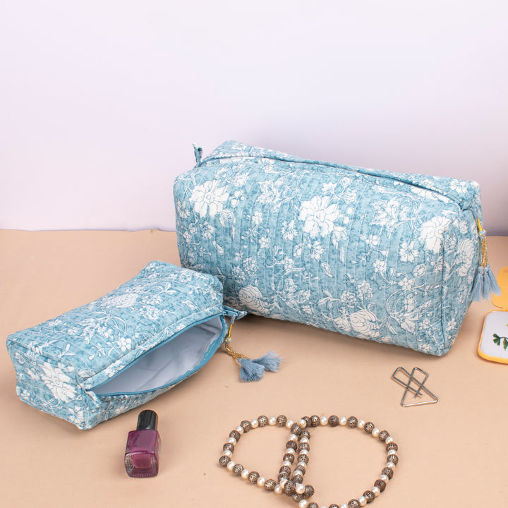 Set of 3 – Quilted Makeup Bag | Cotton Cosmetic Pouch &amp; Organizer