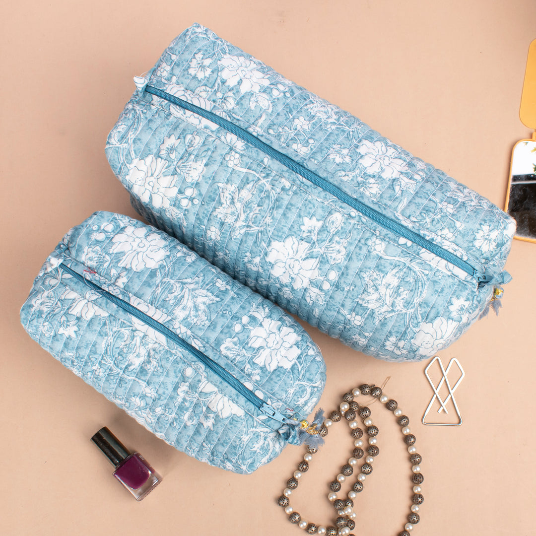 Set of 3 – Quilted Makeup Bag | Cotton Cosmetic Pouch &amp; Organizer