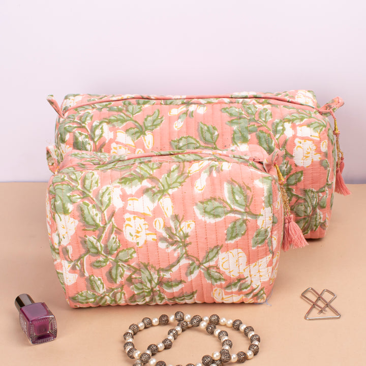 Set of 3 – Hand Block Makeup Bag | Cotton Cosmetic Pouch &amp; Organizer
