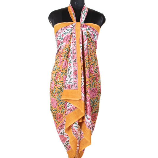 Hand Block Printed Cotton Scarf, Lightweight Sarong, Boho Summer Beach Cover Up, Artisan Handcrafted Pareo Wrap, Gift For Her