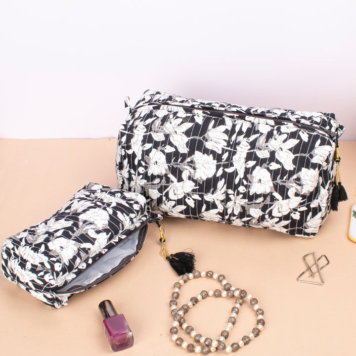 Set of 3 – Hand Block Makeup Bag | Cotton Cosmetic Pouch &amp; Organizer