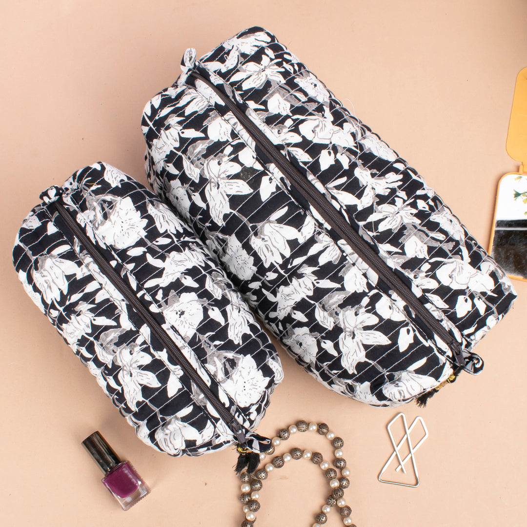 Set of 3 – Hand Block Makeup Bag | Cotton Cosmetic Pouch &amp; Organizer