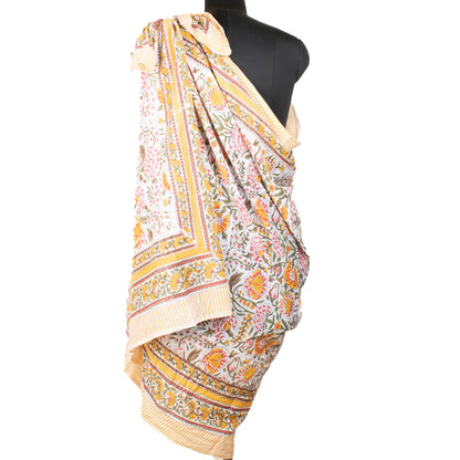 Boho Block Printed Cotton Sarong Scarf, Beach Cover Up, Light Summer Travel Accessory, Natural Soft Cotton, Handmade Pareo Wrap