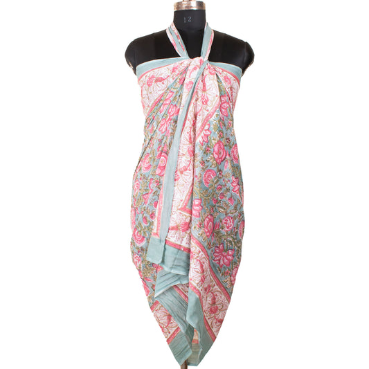 Beach Sarong Wrap Block Print, Lightweight Cotton Scarf, Summer Boho Travel Cover Up, Handcrafted Scarf Wrap, Travel Shawl For Summer