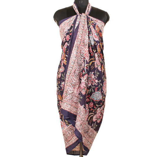 Bohemian Block Printed Cotton Scarf, Natural Handmade Pareo, Eco-Friendly Cotton Sarong, Cotton Block Printed Summer Scarves