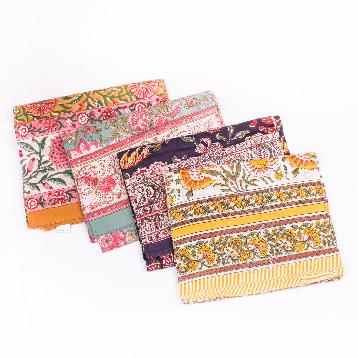 Combo of 4 - Summer Cover-Up, Hand Block Printed Scarves For Women, Sarong Beach Wrap, Lightweight Washable Pareo, Women’s Hand Block Scarf