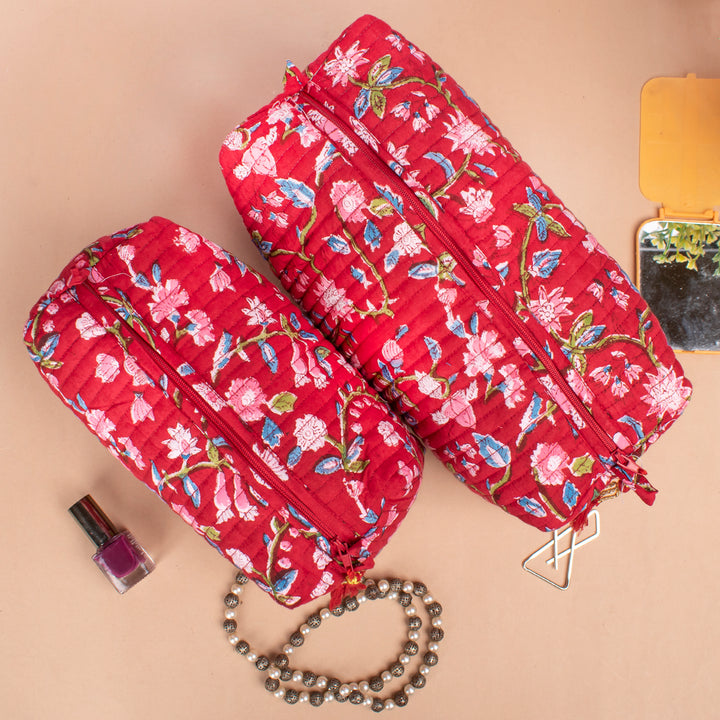 Set of 3 – Hand Block Makeup Bag | Cotton Cosmetic Pouch &amp; Organizer
