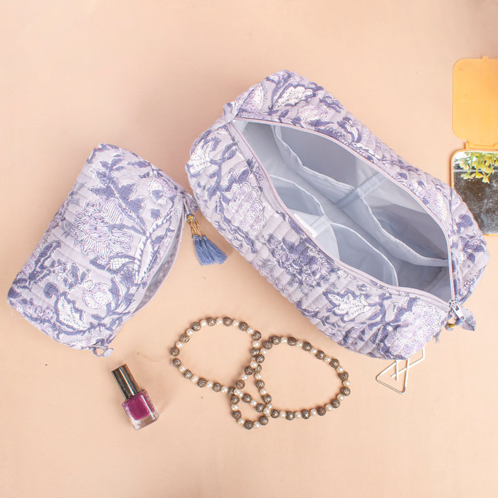 Set of 3 – Hand Block Makeup Bag | Cotton Cosmetic Pouch &amp; Organizer