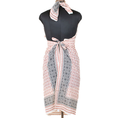 Boho Sarong Beach Wrap For Women, Hand Block Print Cotton Pareo, Lightweight Summer Cover Up, Scarf Skirt For Beachwear, Pool Accessory