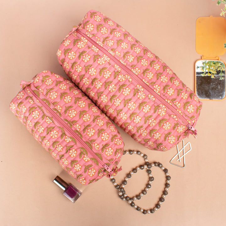 Set of 3 – Quilted Makeup Bag | Cotton Cosmetic Pouch &amp; Organizer