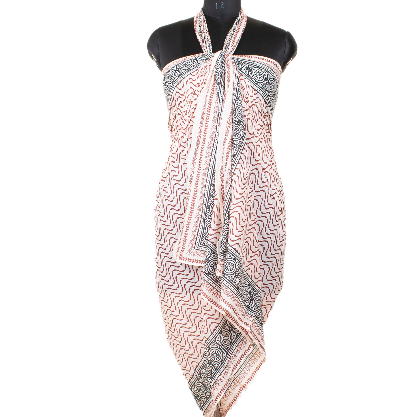 Boho Sarong Beach Wrap For Women, Hand Block Print Cotton Pareo, Lightweight Summer Cover Up, Scarf Skirt For Beachwear, Pool Accessory
