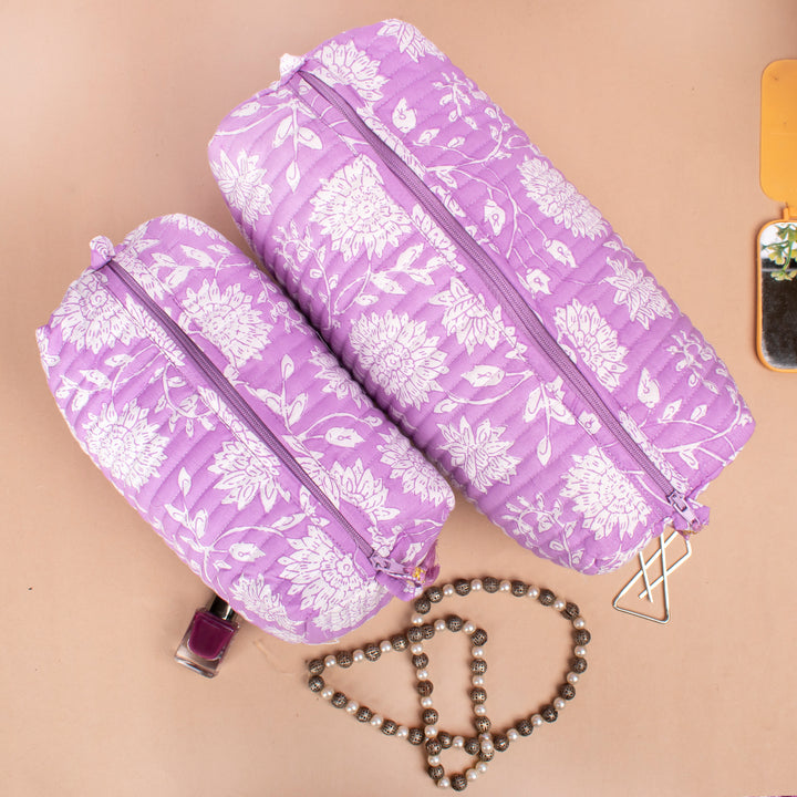 Set of 3 – Hand Block Makeup Bag | Cotton Cosmetic Pouch &amp; Organizer