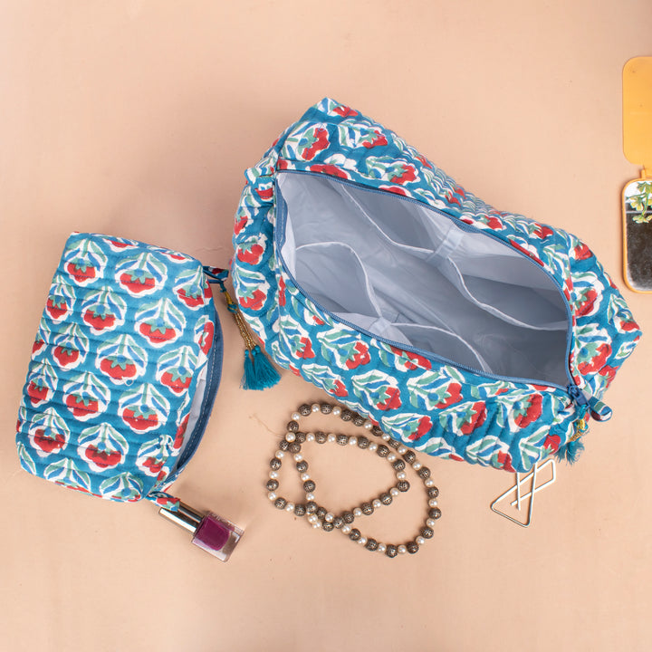 Set of 3 – Hand Block Makeup Bag | Cotton Cosmetic Pouch &amp; Organizer