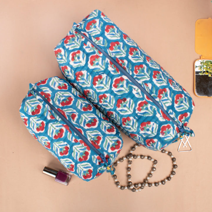 Set of 3 – Hand Block Makeup Bag | Cotton Cosmetic Pouch &amp; Organizer