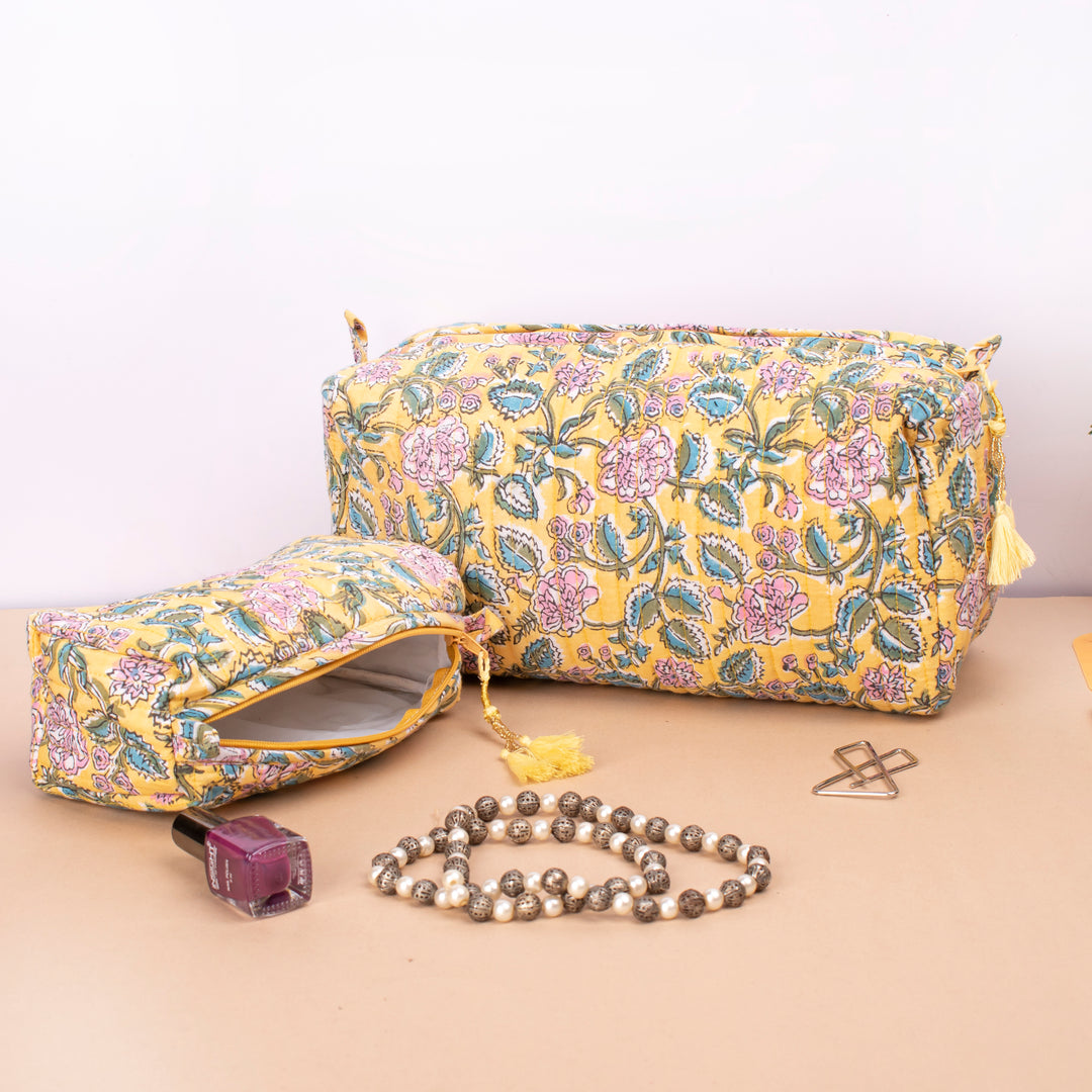 Hand Block Makeup Bag | Cotton Cosmetic Pouch &amp; Organizer