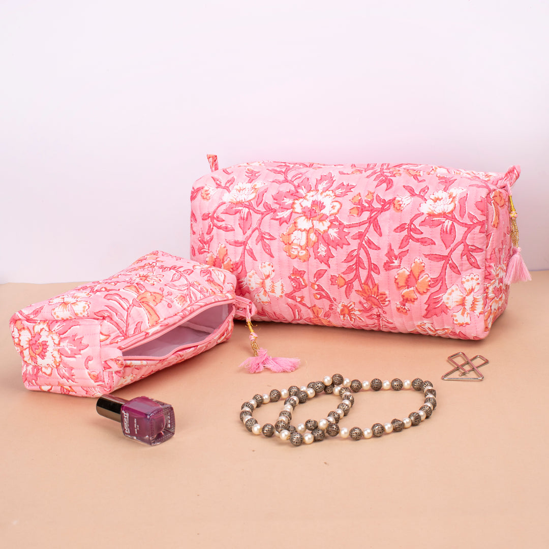 Hand Block Cotton Gift Set | Makeup Bag Combo