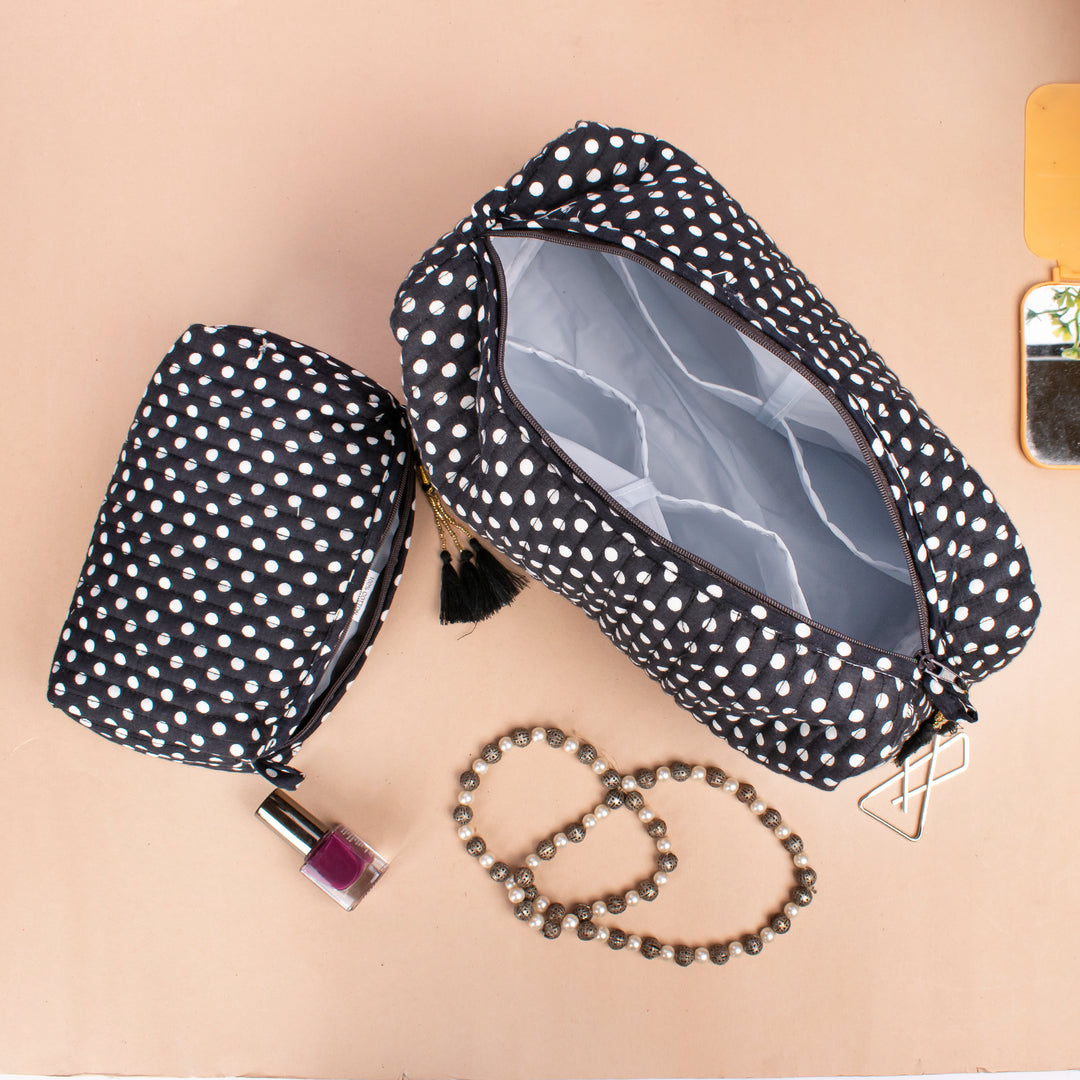 Set of 3 – Quilted Makeup Bag | Cotton Cosmetic Pouch &amp; Organizer