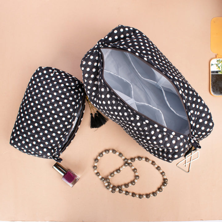 Set of 3 – Quilted Makeup Bag | Cotton Cosmetic Pouch &amp; Organizer