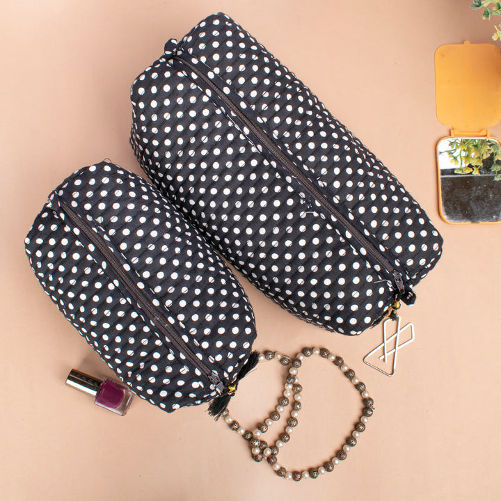 Set of 3 – Quilted Makeup Bag | Cotton Cosmetic Pouch &amp; Organizer