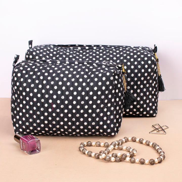 Set of 3 – Quilted Makeup Bag | Cotton Cosmetic Pouch &amp; Organizer