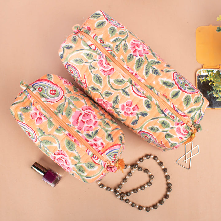 Set of 3 – Quilted Makeup Bag | Cotton Cosmetic Pouch &amp; Organizer