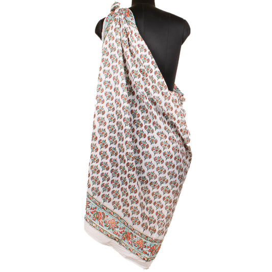 Hand Block Cotton Sarong, Lightweight Summer Pareo For Women, Boho Style Beach Wrap, Pool Cover Up And Vacation Fashion Scarf