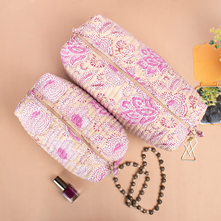 Set of 3 – Quilted Makeup Bag | Cotton Cosmetic Pouch &amp; Organizer