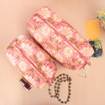 Makeup Organizer, Travel Bag, Block Print Fabric Bag, Large Cotton Wash Bag - Set of 3