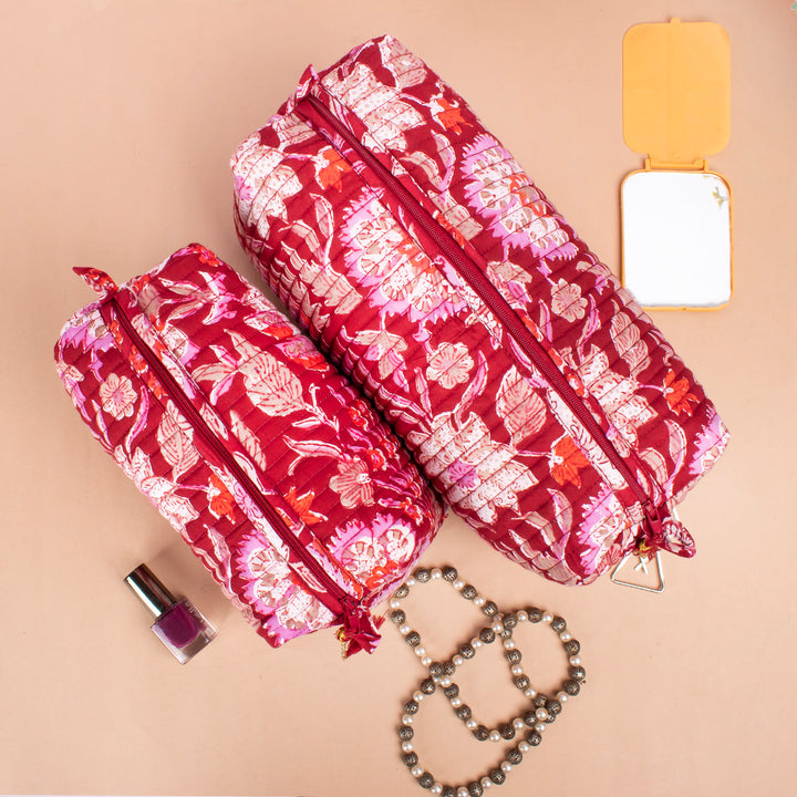 Set of 3 – Quilted Makeup Bag | Cotton Cosmetic Pouch &amp; Organizer