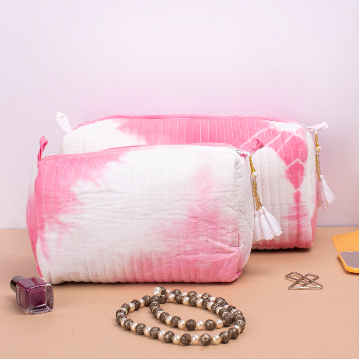 Set of 3 – Quilted Makeup Bag | Cotton Cosmetic Pouch &amp; Organizer