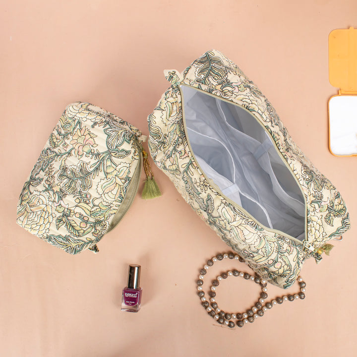 Set of 3 – Quilted Makeup Bag | Cotton Cosmetic Pouch &amp; Organizer