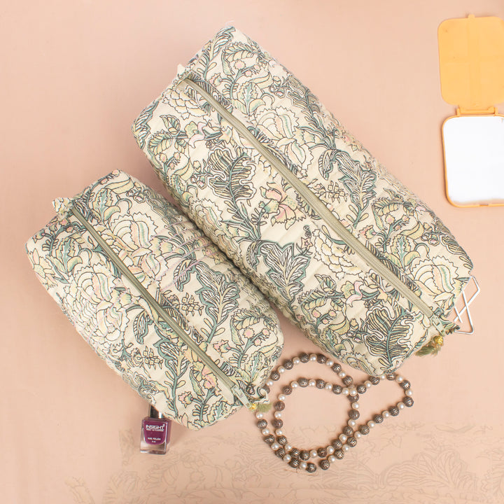 Set of 3 – Quilted Makeup Bag | Cotton Cosmetic Pouch &amp; Organizer