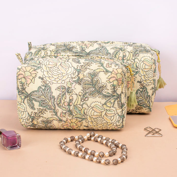 Set of 3 – Quilted Makeup Bag | Cotton Cosmetic Pouch &amp; Organizer