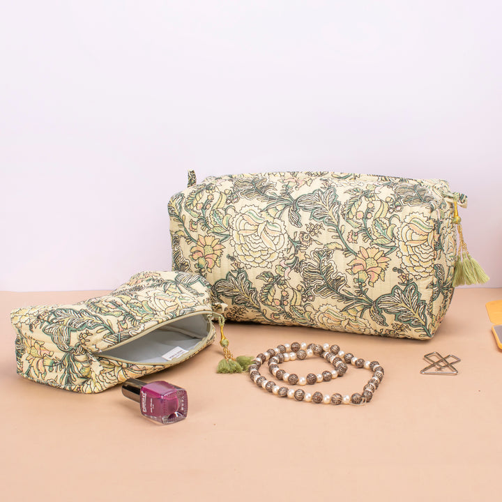 Set of 3 – Quilted Makeup Bag | Cotton Cosmetic Pouch &amp; Organizer