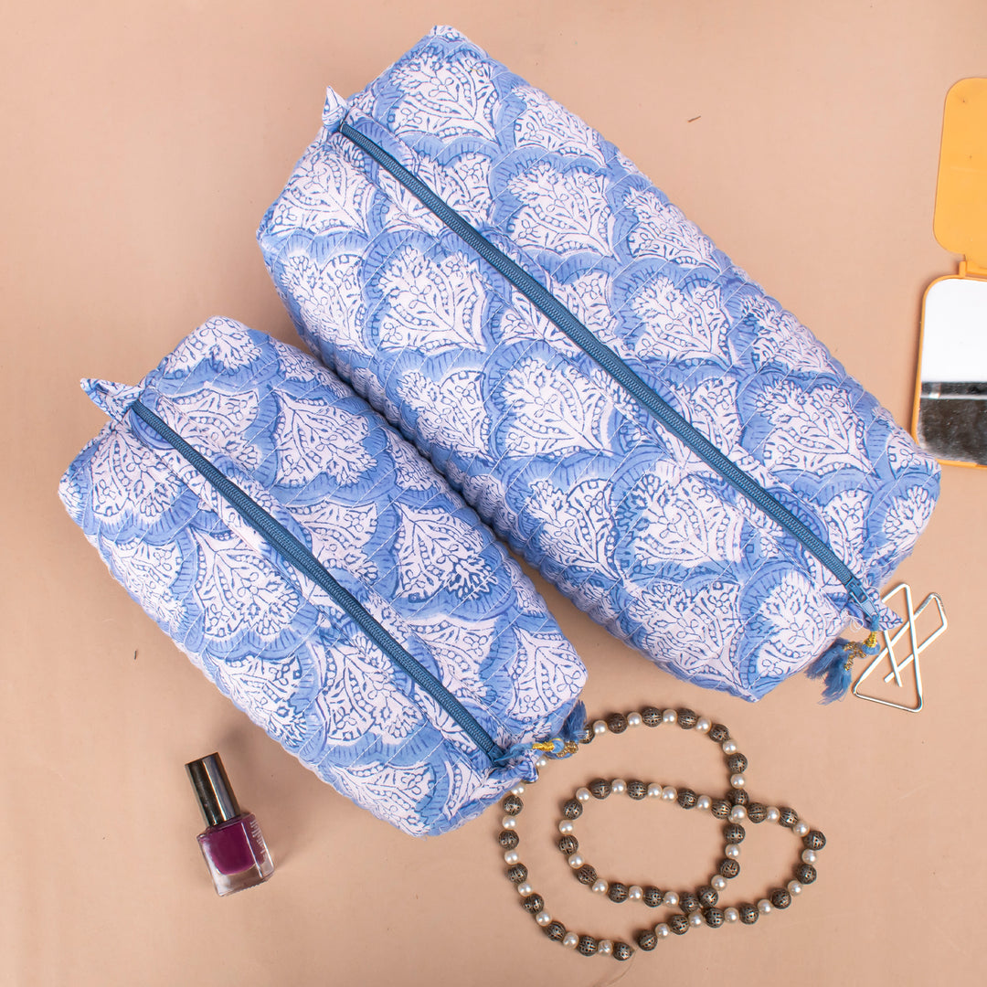 Set of 3 – Floral Makeup Bag | Cotton Cosmetic Pouch &amp; Organizer