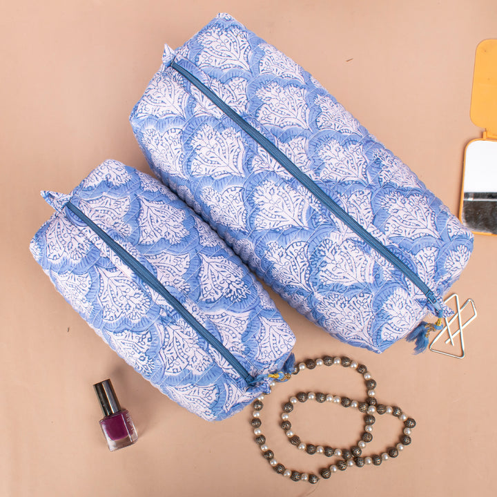 Set of 3 – Floral Makeup Bag | Cotton Cosmetic Pouch &amp; Organizer