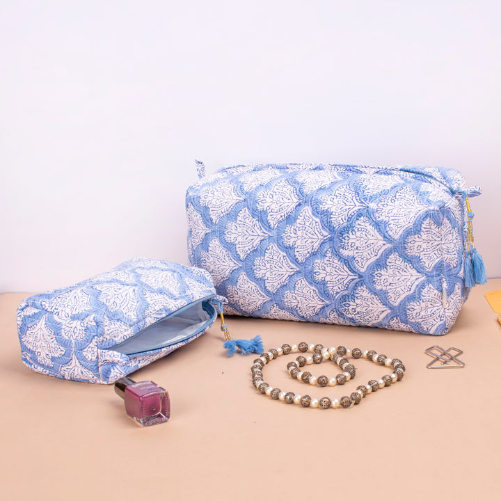Set of 3 – Floral Makeup Bag | Cotton Cosmetic Pouch &amp; Organizer
